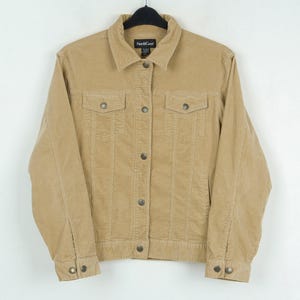 Damen uk 14 16 cordjacke, beige baumwolle softcord blazer mantel oberteil lässige worker jacke l, fernlaster cabochon vintage
