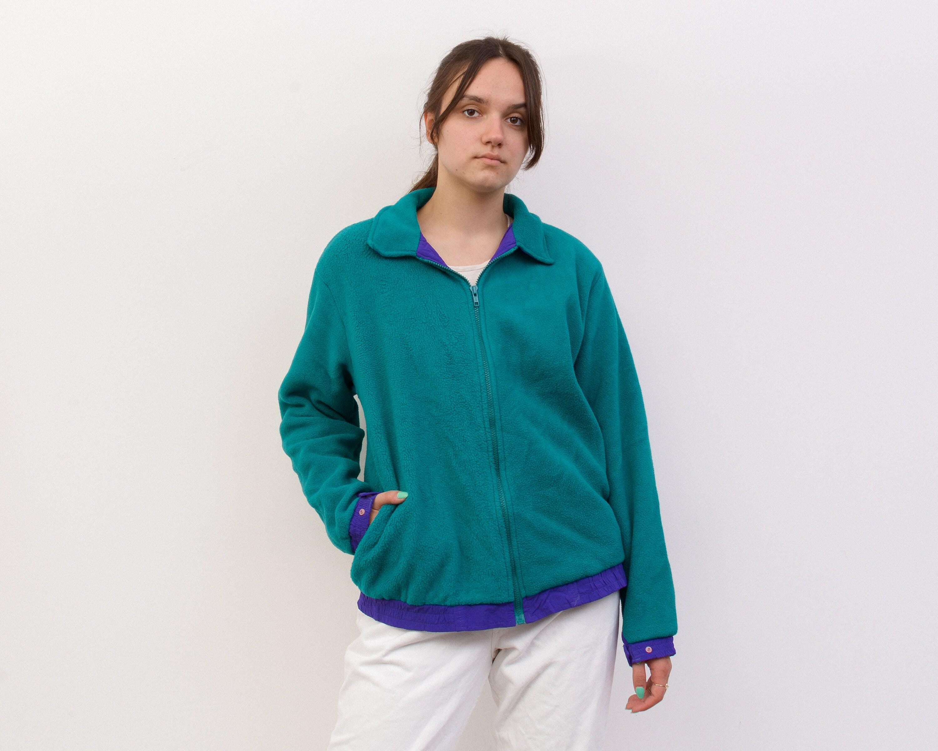 80s 90s cabela's polartec fleece hoodie Vintage 80s Cabelas Teal Blue Fleece Full Zip Polartec Sweater