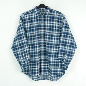 Vintage FIELD & STREAM Mens L Flannel Button Up Shirt Jacket Plaid Tartan Check Tartan Blue White Top 2n