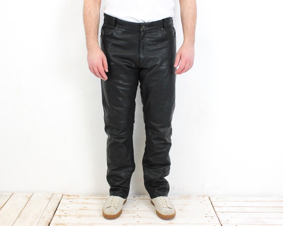 Vintage JOFAMA Men W40 L36 Leather Pants Trousers… - image 1