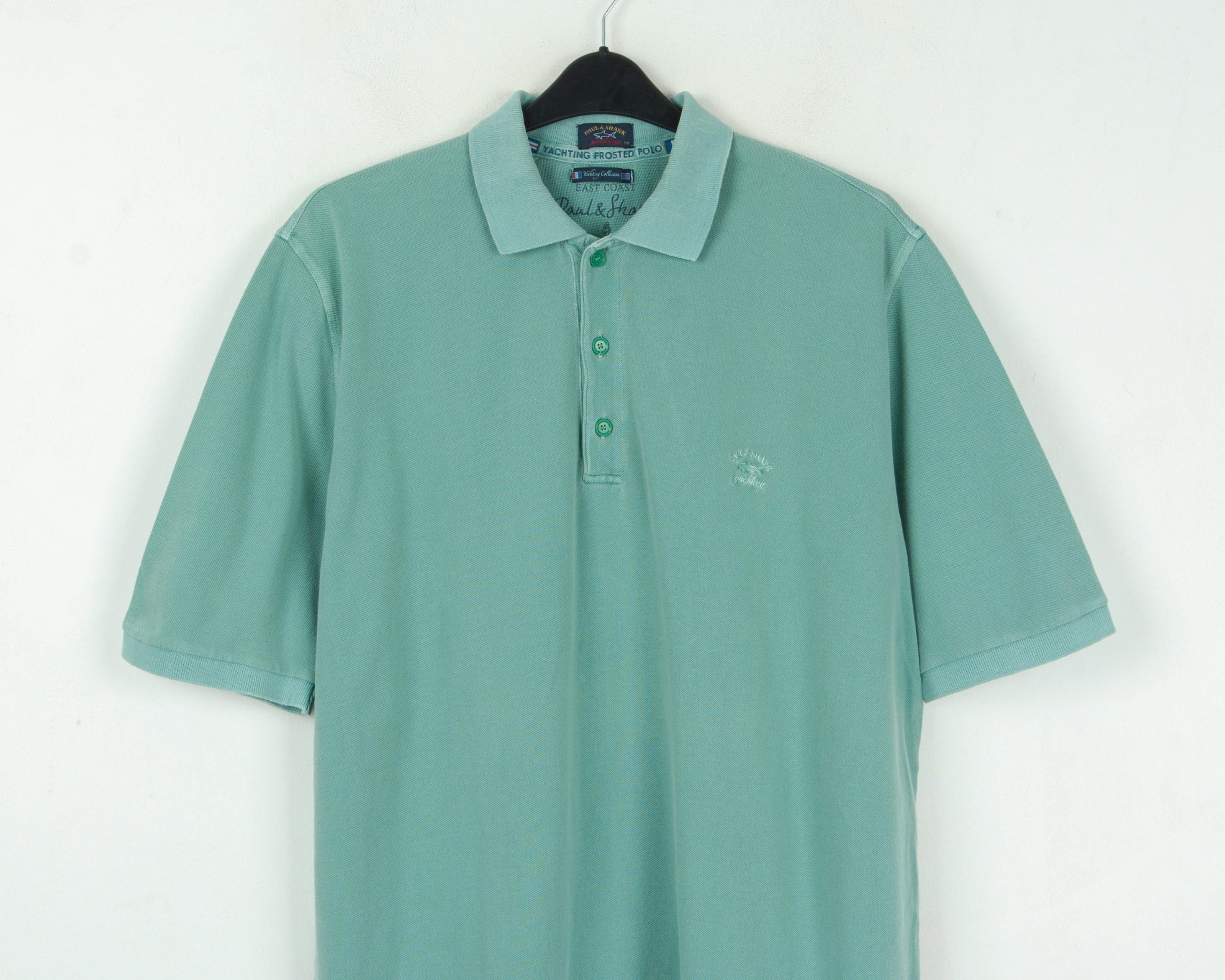 FloppyBobby Vintage Paul Shark Mens 2XL Shirt Polo Pure Cotton Collared T Shirt Casual Short Sleeved Retro Tee College Sailing Boat Trip Summer Top 3A