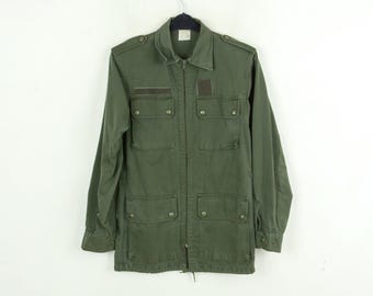 30s 【German Air Force Green Linen JKT】 Vintage French Men S Army Field Cargo Jacket, 80s Military