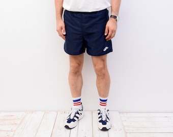 Pro Touch Vintage Sprinter 1990's Booty Shorts from 26" to 32" S Men's Unisex W26 W28 W30 W32 M Silky Retro, Run Soccer Jog Navy Nylon 1l