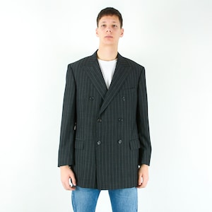 Hugo Boss x Loro Piana Botticelli Lucca Vintage Men UK 44 US Blazer Jacket Sports Coat, Eu 54 Pinstriped Merino Wool, XL Double Breasted 4v
