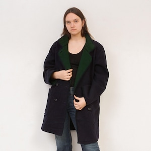 Vintage schneiders loden women&#39;s l xl wool coat, jacket black overcoat blue green warm, trachten jager janker german austria oktoberfest 2v