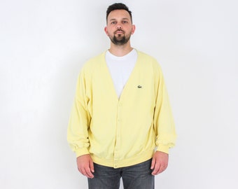 vintage LACOSTE CHEMISE Hommes 2XL Pull Veste Pull Cardigan Jaune Clair FR 7 Snap Up Top Sweat Casual Everyday Streetwear 3a