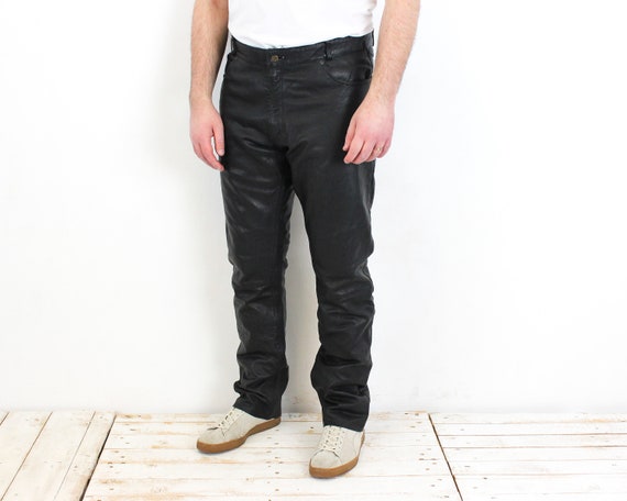 Vintage JOFAMA Men W40 L36 Leather Pants Trousers… - image 2