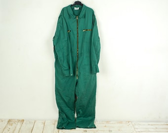 Vintage Men 3XL Work Boilersuit Overalls Jumpsuit Workwear Coveralls EU 58 Utility Chore Green Worker Cotton Suit Workgear Trousers Retro 4s