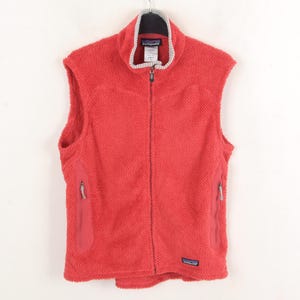 Patagonia women’s l fleece full zip up vest, tank gilet bodywarmer waistcoat, red hiking sport wear camping jacket 5b
