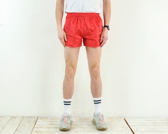 JAKO Men Vintage 90s Sprinter Light Shorts W26-W32 Trunks Stretchy Red Booty Sports Runner Silky Jogging Marathon Summer Nylon Sportswear 4k