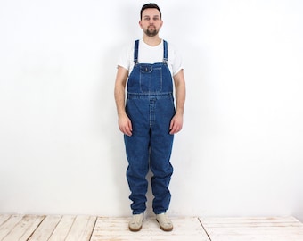 Sanfor Denim Vintage Herren XL-Latzhose, Latzhose Workwear ChoreUtty Latzhose EU 54 Jeans Overall Blauer Overall Spielanzug Retro Worker 3g