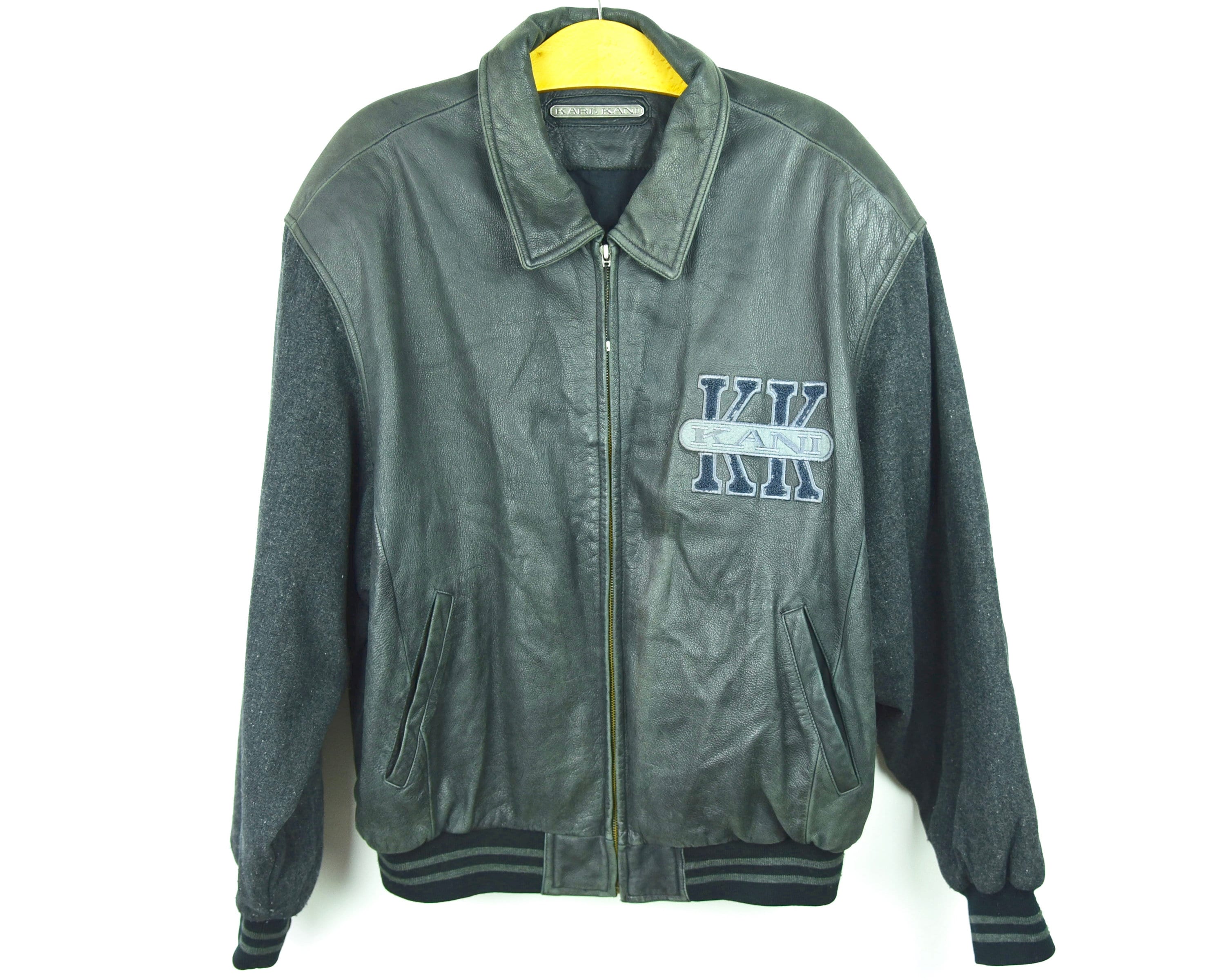 KARL KANI Men's XXL 100% genuine Leather Bomber Jacket | Etsy