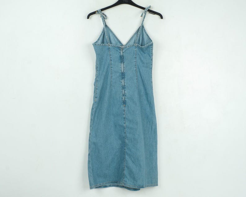 H&m women l denim mini dress jean summer dress spaghetti strap zip up back image 2