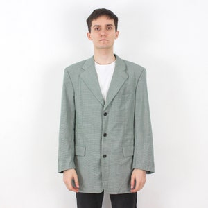 Vintage HUGO BOSS Rubirosa/Salerno Men UK 38 S Blazer Pure New Wool Green White Sport Jacket Eur 48 Button Up Coat Suit Small office work 3b