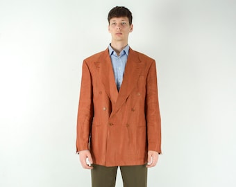 vintage HUGO BOSS Blazer pour homme Uk 40L Us 100 % lin orange check M Manteau de sport Veste de costume EU 50L Tweed croisé haut à carreaux mariage 4b