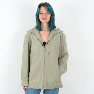 Vintage 70s bogner sport jacket m womens zip up hooded sweatshirt, beige lightweight coat german removable hood streetwear everyday retro 2v