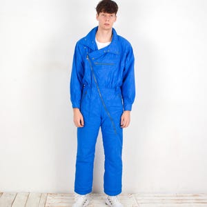 ANBA of Austria Vintage M Mens Ski Snowsuit Jumpsuit, Nylon Coveralls Skisuit Overalls, Blue Snow Winter 50 Skiing Y2K Snowboarding m 90s 5s
