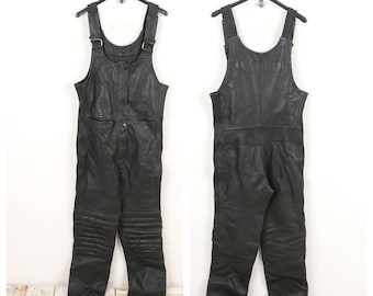 Hein Gericke moto biker vintage L women's EU 44L De leather overalls, dungarees bibs trousers pants motorcycle coveralls jumpsuit black 5b