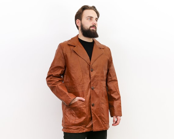 Leather Vintage Men's L Jacket Burnt Brown Ochre … - image 4