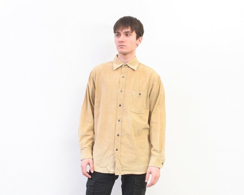 CANDA Corduroy Vintage Heren M Soft Cords Casual Shirt Lange mouwen Button Up Retro Formele Corduroy Beige Katoen Alledaagse Streetwear Top 2v afbeelding 1