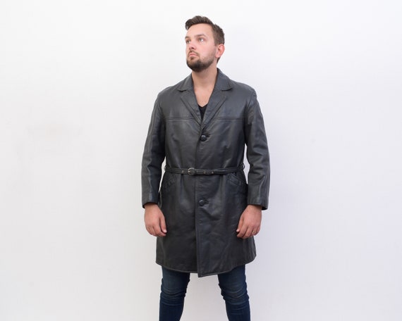 Leather Duster Trench Coat for Men, M