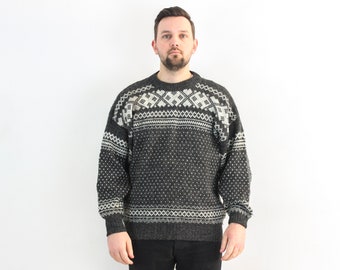 NORCEWOOL L vintage pull en laine pour homme pull en tricot nordique haut norvégien UE 52 Norvège islandais du Nord tricoté décontracté Noël 3k