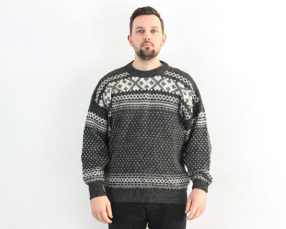 NORCEWOOL L Men Vintage Wool Jumper Pullover Sweater Nordic Knit
