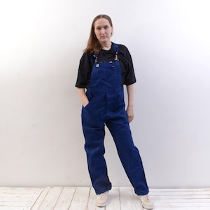 Merk vintage women xl french worker dungarees, suit coveralls dark blue jumpsuit chore, bibs overalls, utility artisan workwear mechanic 2v