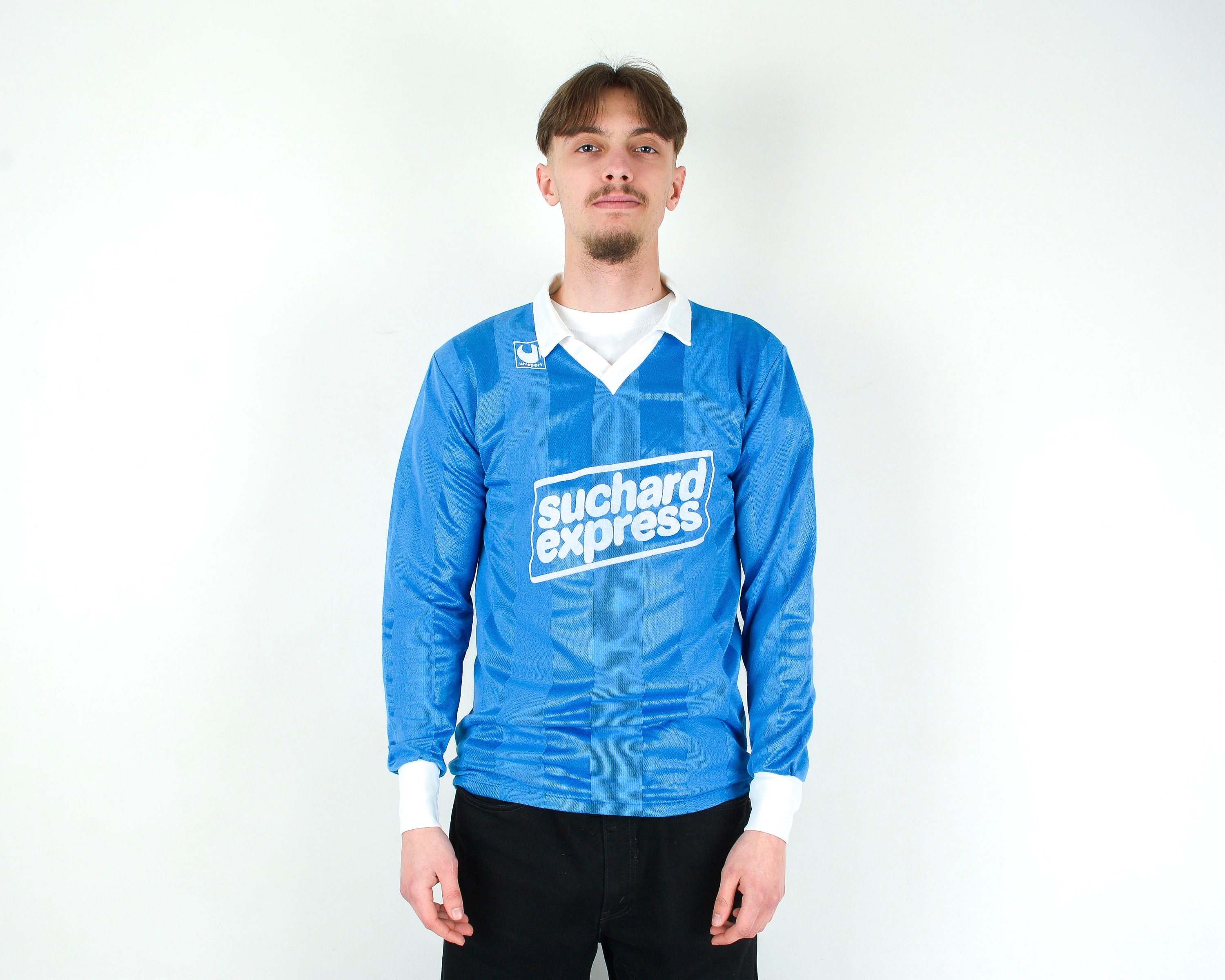 UHLSPORT Suchard Express 1980's Template Football #9 number Shirt Jersey S men's, made in West Germany Soccer vintage retro long sleeve 4g