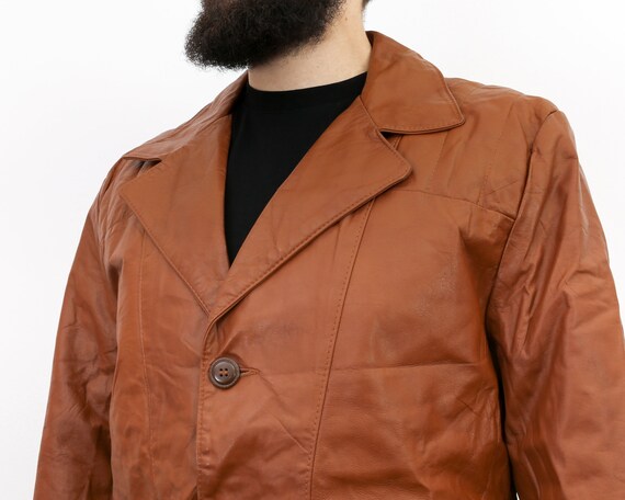 Leather Vintage Men's L Jacket Burnt Brown Ochre … - image 5