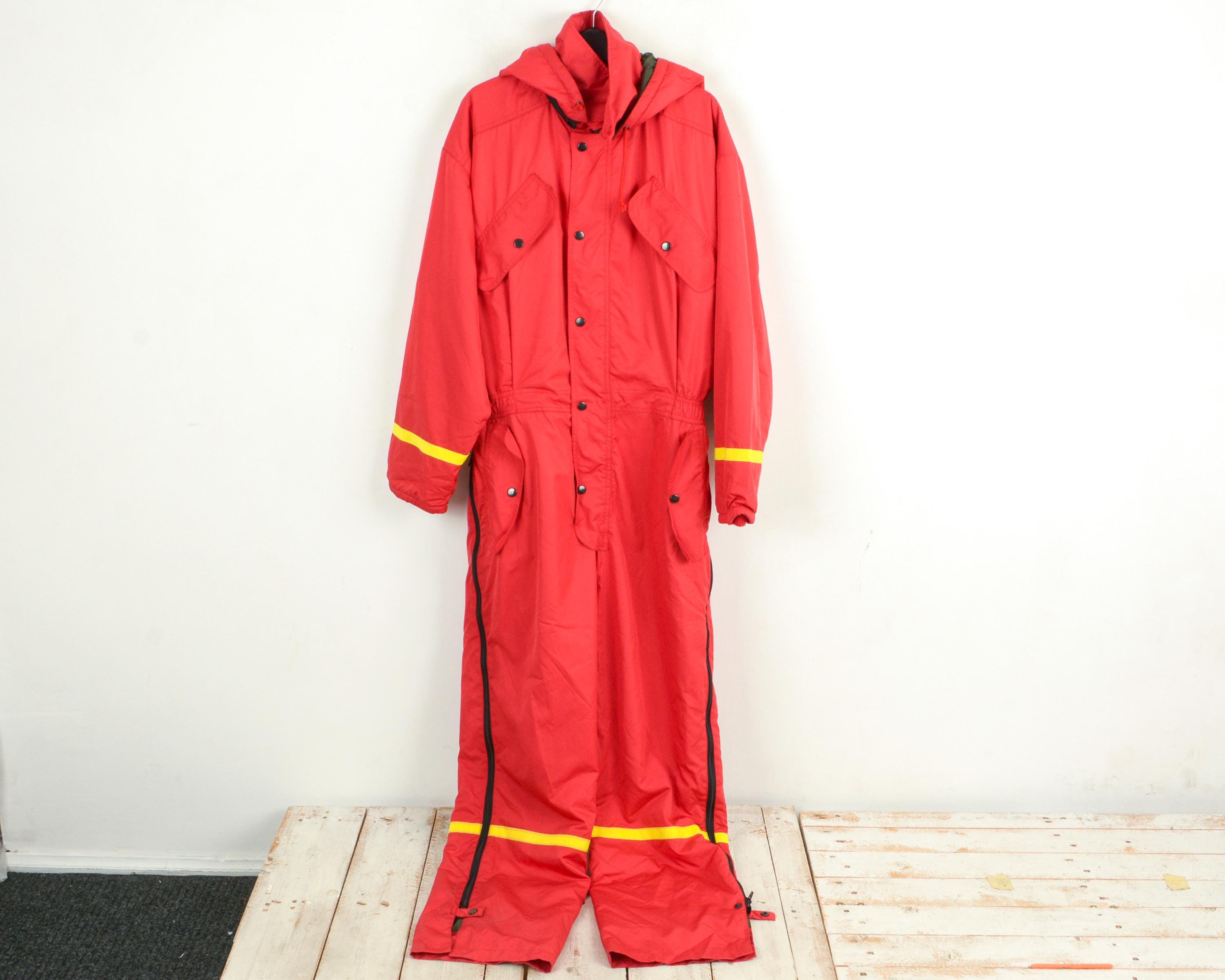 Red jumpsuit with hood sale
