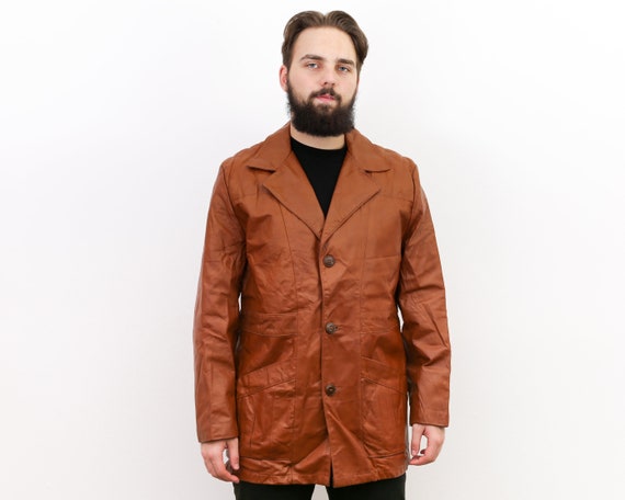 Leather Vintage Men's L Jacket Burnt Brown Ochre … - image 1
