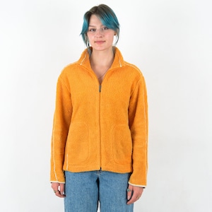 Vintage women m sweatshirt fleece pile sherpa orange jumper jacket fluffy teddy y2k outdoor hiking camping walking streetwear full zip 2d