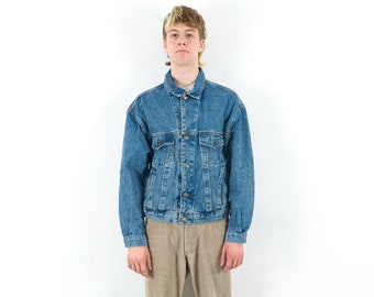 DIESEL Vintage L Men's Jacket Cotton Denim Jean Coat Trucker Chore Blue Work Button Up Casual 90's Top, Western stonewash 2l