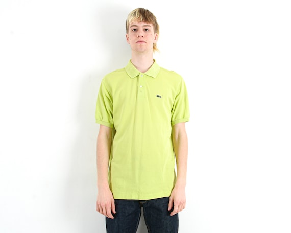 LACOSTE Vintage L Men's FR 5 Devanlay Polo T Shirt Short Sleeved Lime Green  Casual Retro Cotton Collared Neck Button Everyday Streetwear 2g 