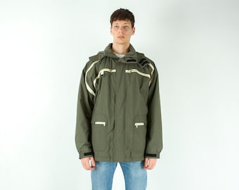 Vintage FILA Herr XL Skidjacka Snowboard Parka Kappa Huva Retro Full Dragkedja Skidjacka Vindjacka Vinter Skidtopp Friluftsliv Aktivkläder Khaki 4b