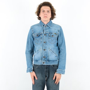 CROCKER ORIGINALS Vintage S Men Jacket, Bronson Slim Coat Denim Jean Button Retro Top Trucker Western Blue Casual 90s Grunge y2k Small 2r