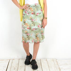 Jupe d&#39;été pour femme, longueur genou, motif floral vintage avec ficelle, robe légère et aérienne, vacances de printemps, fleurs florales, romantique 2j