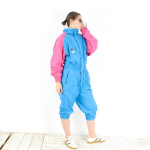 Vintage loipe ski suit women l jumpsuit, overalls coveralls capri 80s snow suit, winter shell retro, skiing snowboarding one piece 3n