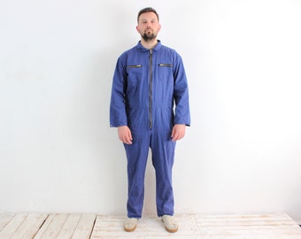 Vintage SANFOR Men XL Overalls Workwear Boilersuit Coverall Jumpsuit Worker EU 54 Blue French Cotton Suit Work Workgear Trousers Utility 3a