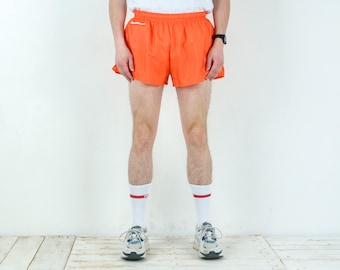 Vintage Men XL Silky Sprinter 90's Shorts Orange W32 W34 W36 Booty Running Jogging Sport Football Soccer Marathon Sportswear Retro Cotton 4b