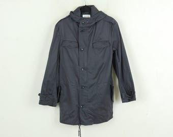 Vintage Navy Blue German Military Parka Jacket: Cotton Winter