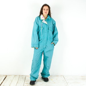 Vintage women l ski suit eu 42 de nylon jumpsuit, overalls padded coveralls one piece snow suit snowboarding winter sports active ski 80s 4s