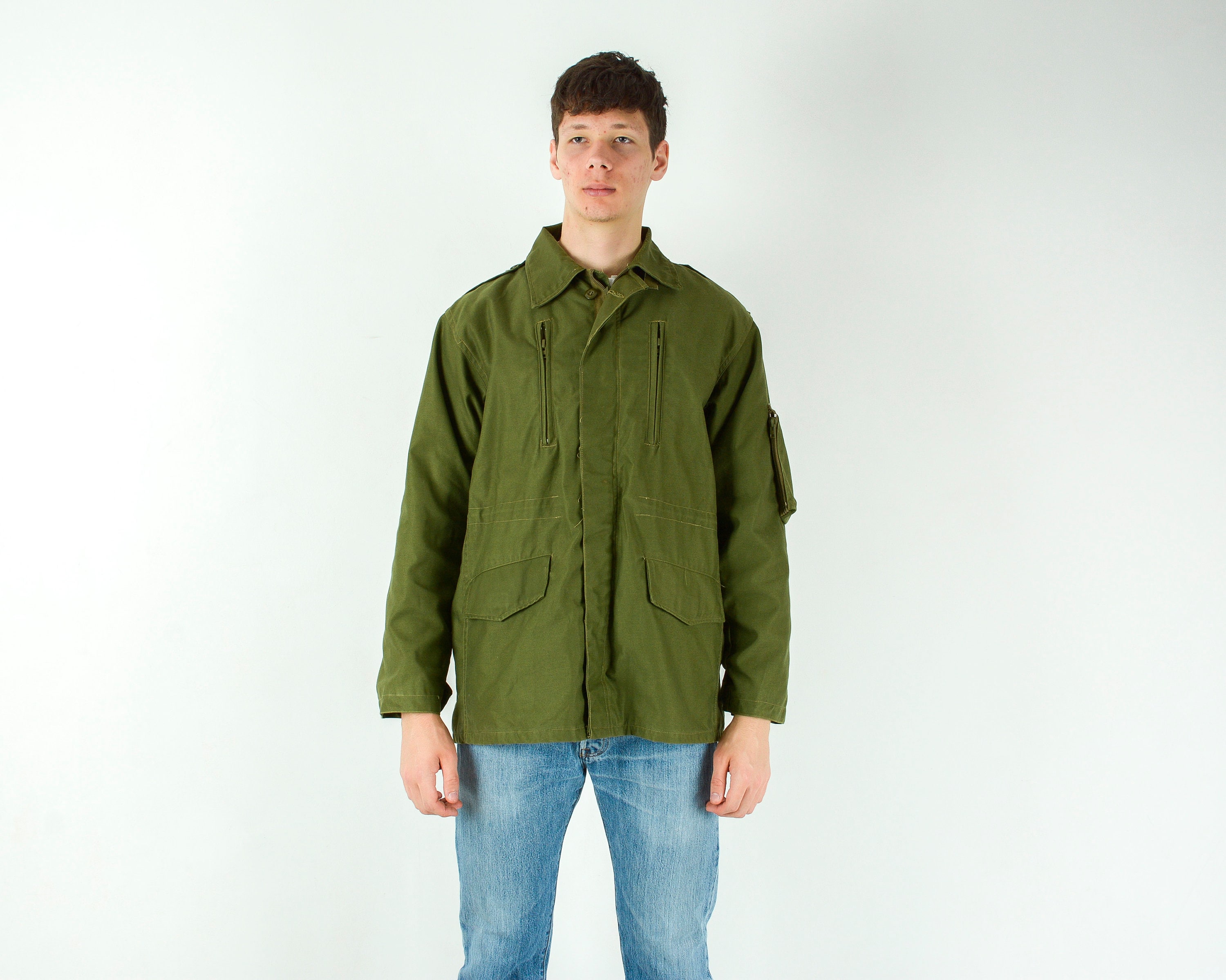 Vintage Mens L Spanish 80's Oreitio M84 Jacket Foreign Legion Tercio Military Army Spain Espana Retro Multipocket Field Khaki Surplus Top 4b