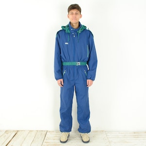 SKILA Vintage Mens L Insulated Jumpsuit Ski Suit EU 52 Snowsuit Overalls Snowboarding Blue Sportswear Winter Skiing Coveralls Large Snow 3n