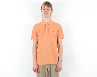 Vintage LACOSTE Men's XL Slim Fit FR 6 Polo Shirt Short Sleeved Casual Pastel Light Orange T-shirt Top Summer Logo Retro Button Up Neck 2l