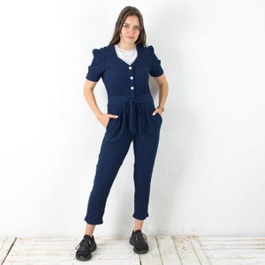 Vintage Damen 90er Jahre Overall Overall blau Overall, Latzhose Button-Up chore Sommer französisch petite navy, Festival Playsuit nutzen 2a