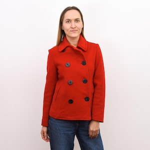Polo jeans co women&#39;s by ralph lauren s naval style navy peacoat jacket double breasted anchor buttons red winter autumn coat, small wool 2v