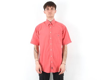 GANT 'Phoenix Poplin' Vintage M Men's Casual Shirt Button Up Short Sleeve Red Top Cotton Summer Festival Dress Srping Button Down, Oxford 2j