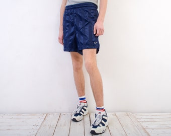 NIKE Nylon Sprinter Vintage Shorts, fits from 34" to 38" M - L Men's, lined Unisex 90's Blue Navy W34 W36 W38 Yoga Runner Retro Sport Gym 2k